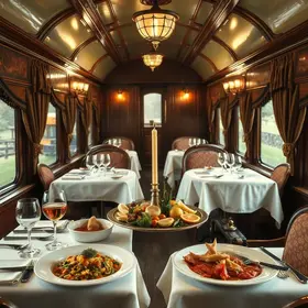 restaurante em vagão ferroviário de luxo